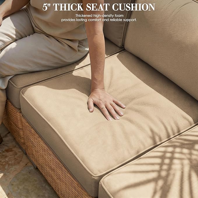 Outdoor Replacement Cushions for Patio Furniture, 5" Foam High-Density, 14-Piece Water-Resistant Outdoor Cushion for 6-Seat Sectional Patio Conversation Sets, Liner&Cover