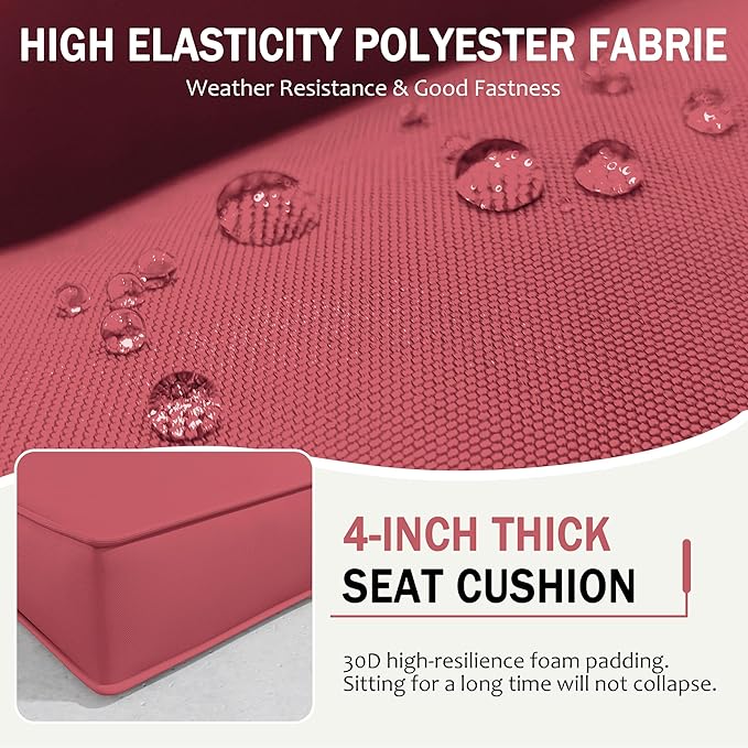 Outdoor Cushions for Patio Furniture with 5 Pillows, Waterproof Patio Furniture Cushions Replacement, 4" Deep Seat Outdoor Sectional Cushions for 4-seat Patio Furniture Chair Sofa Couch,Fuchsiared