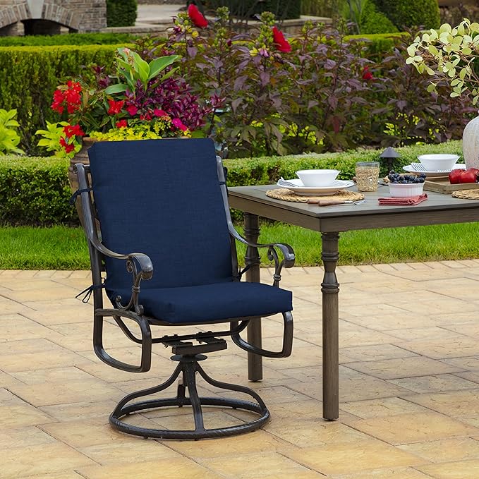Arden 2-Pack Outdoor Patio Dining Chair Cushion, 20x44, Rain-Proof Seat Pad, Fade-Resistant Outdoor Cushion Sapphire Blue Leala