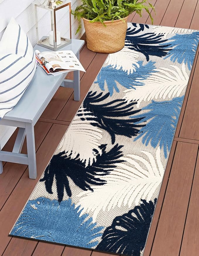 Rugshop Lucca Contemporary Floral Indoor/Outdoor 2' 7" X 12' Navy