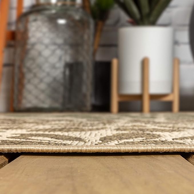 JONATHAN Y Floral Textured Weave Indoor Outdoor Octagon Area Rug 5 Ft Sage/Brown, Zinnia Modern for Backyard, Patio, Porch, Easy-Cleaning, High Traffic, Pet-Friendly, Non-Shedding (SMB110A-5TGN)