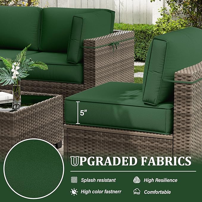 Outdoor Furniture Replacement Cushions, 5" Foam Foam High-Density, Fits 6-seat Sectional Rattan Conversation Set, 14 Piece Patio Water-Resistant Replacement Sofa Cushions, Liner&Cover