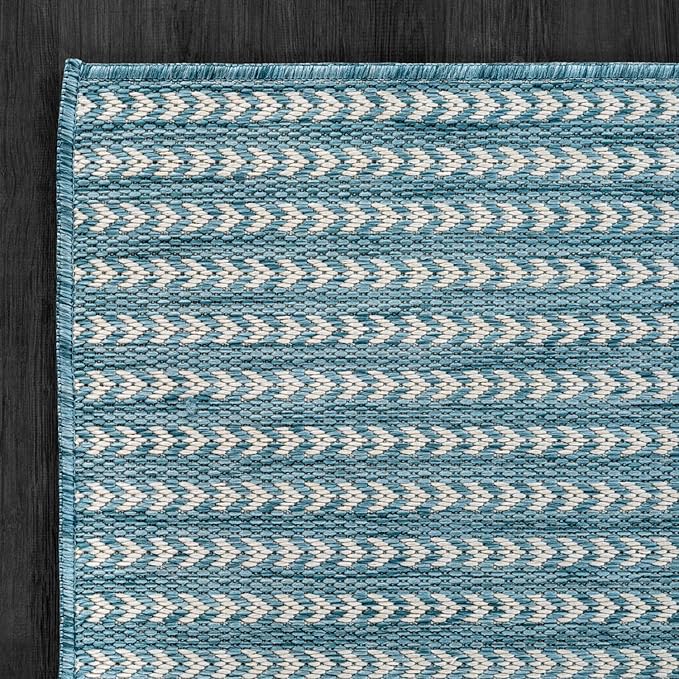 Washable Outdoor Rug 8x10 Modern Area Rugs Outdoor Carpets Striped Pattern Non Shedding Waterproof Easy Clean Patio Deck Porch Living Room Bedroom Garden RV (8 X 10 Aqua)