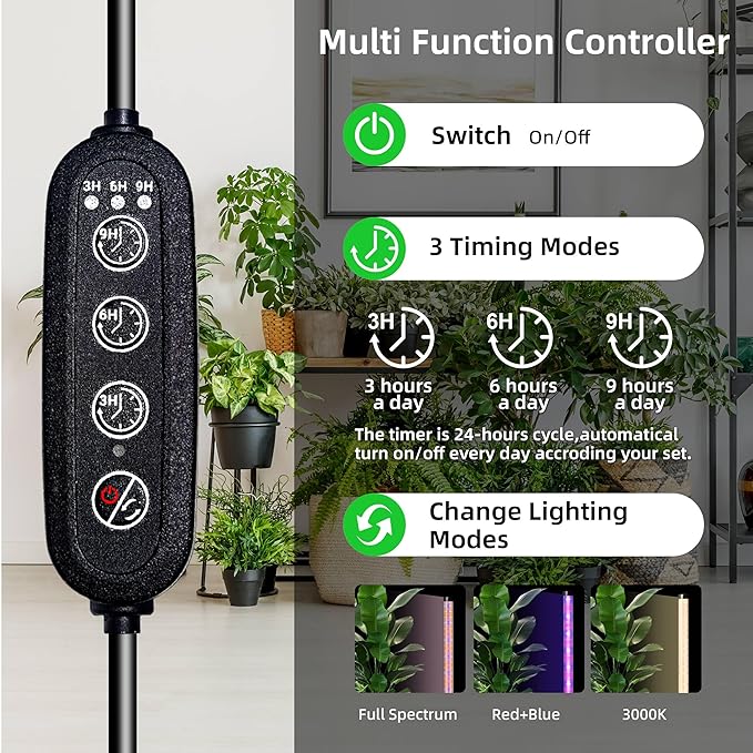 Standing Grow Light for Indoor Plants with Timer,42W Vertical Grow Lights for Indoor Plants Full Spectrum,4FT T8 243LED Plant Lights for Indoor Growing with On/Off Timer Function, 2 Pack