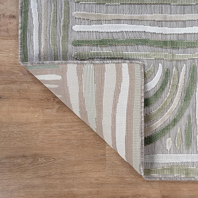CAMILSON Indoor Outdoor Rug, Beige 9x12 Geometric Arch Striped Large Area Rugs for Patio and Home Areas, Easy-Cleaning Non-Shedding Living Room, Garden and Deck Washable Outside Carpet (9 x 12)