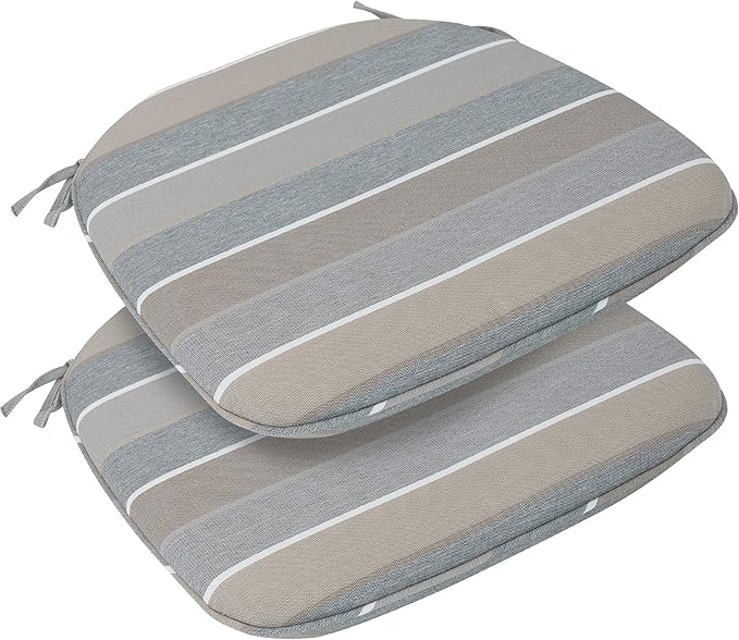 FUNHOME 17"x16"x2" Outdoor Chair Cushions Set of 4, Water Resistant Patio Chair Pads with Ties, Seat Cushions for Home Garden Furniture Decoration-Grey Stripe