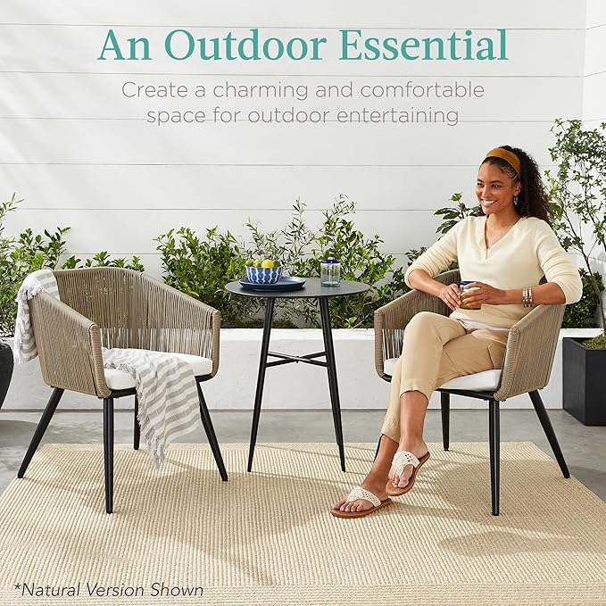 Best Choice Products Set of 2 Patio Dining Chairs, Outdoor Seating for Backyard, Poolside, Balcony w/Woven Wicker Design, 250lb Weight Capacity - Gray/Black