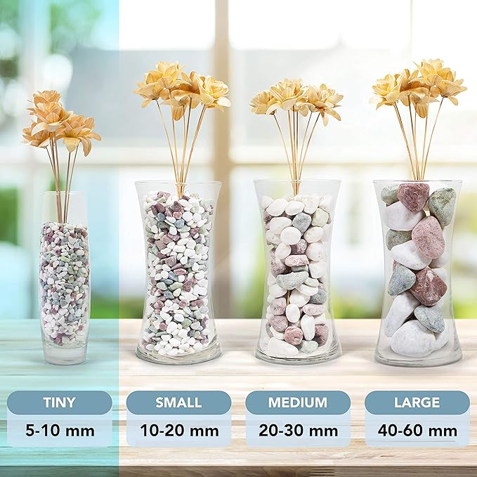 Decorative Pebbles for Plants and Vases - White Rocks with Red, Green, and Blue Pastel Accents - 2.5 lbs Natural Stone Top Dressing for Potted Plants and Succulents - 1/5" to 3/8" Size (5-10 mm)