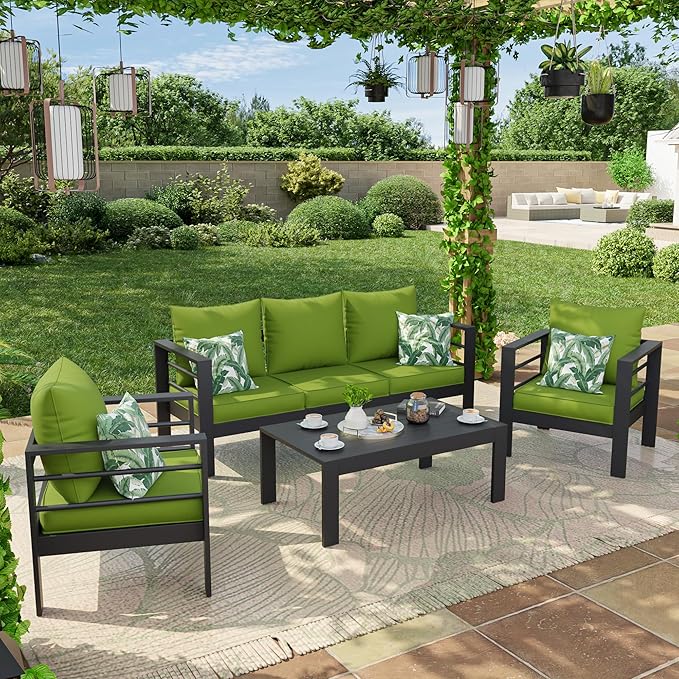 Amopatio Outdoor Chair Cushions 22.5"× 20.3" × 4", Set of 4 with Removable Cover, Waterproof & Fade Resistant seat Cushions for Patio Furniture, Grass Green