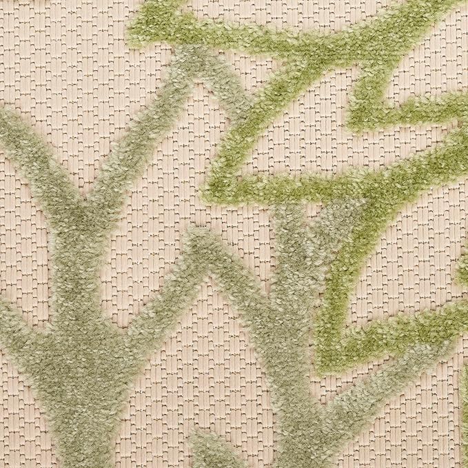 Nourison Home Aloha Indoor/Outdoor Ivory Green 12' x 15' Area Rug, Easy Cleaning, Non-Shedding, Bed Room, Living Room, Dining Room, Backyard, Patio, Deck (12x15)