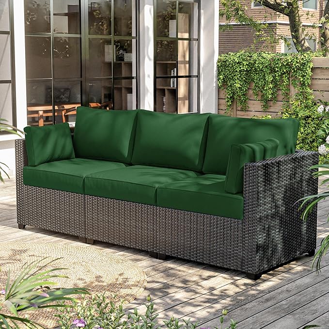 8-Piece Outdoor Cushions for Patio Furniture Thick Outdoor Chair Cushions Resilient Foam Waterproof Deep Seat Cushion Replacement for 3-Seat Sectional Sets Liner&Cover Green