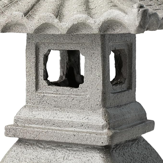 Glitzhome MGO Faux Concrete Pagoda Garden Statue Indoor and Outdoor Decoration, 16" H