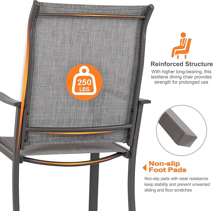 NUU GARDEN Patio Dining Chairs Set of 4, All Weather Textilene Patio Chairs,Powder-Coated Metal Frame Outdoor Patio Bistro Dining Chairs for Lawn Garden Backyard, Light Gray