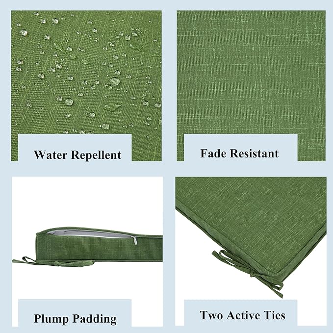 FUNHOME Indoor/Outdoor Chair Cushions Set of 2, 18 x 18 x 2.5 Inch Square Corner Outdoor Cushions for Patio Furniture,2 Packs Patio Chair Cushions with Ties-Moss Green