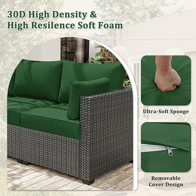 8-Piece Outdoor Cushions for Patio Furniture Thick Outdoor Chair Cushions Resilient Foam Waterproof Deep Seat Cushion Replacement for 3-Seat Sectional Sets Liner&Cover Green