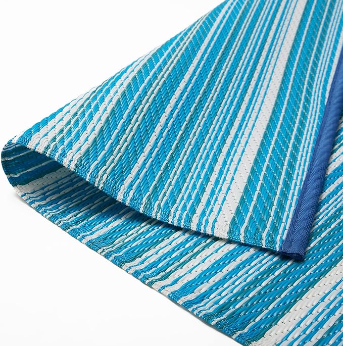 Reversible Outdoor/Indoor Plastic Rug Plastic Straw Rug Waterproof Portable Mat, Easy to Clean and Fold,Perfect for Garden, Patio, Picnic, Decking-（Blue，6x9Ft）