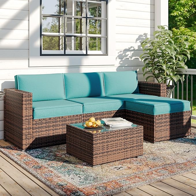 Replacement Cushions for Outdoor Furniture, 7-Piece Outdoor Cushions for Patio Furniture, Deep Seat, Waterproof & Fade Resistant Couch Cushion for 4-Seat Patio Conversation Sets, Sky Blue
