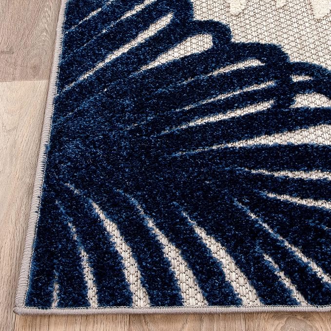 Rugshop Lucca Contemporary Floral Indoor/Outdoor Runner Rug 2' x 7' Navy