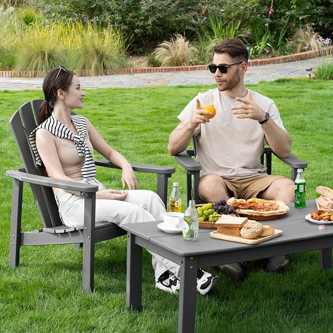nevilywood Compact Stackable Adirondack Chairs, 26.3" Wide HDPE Outdoor Patio Chairs - Durable, Space-Saving Design for Porch, Lawn or Garden, Grey