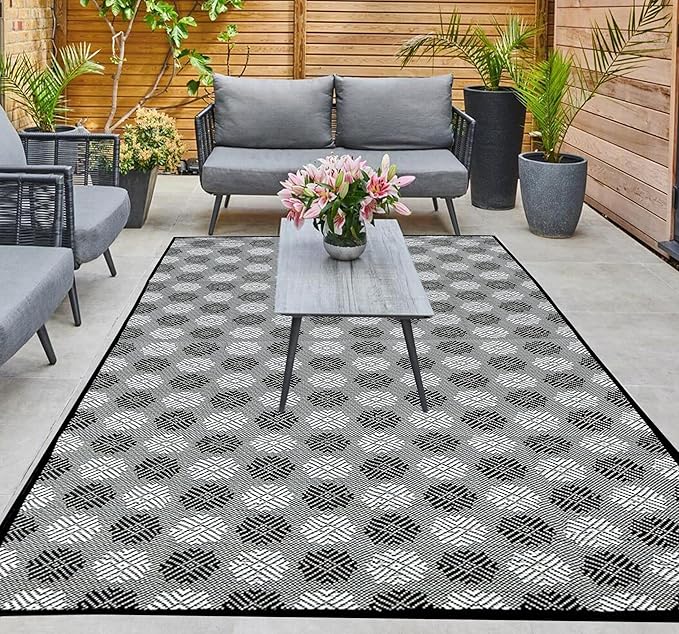 ARSUK Outdoor Patio Rug (5 x 3.3 ft) - Weatherproof, Indoor and Outdoor Use, Ideal for Garden, Camping, Balcony Carpet, Picnic, Backyard, Lightweight, Foldable, Recycled Plastic