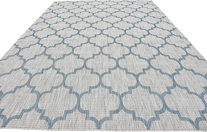 Unique Loom Outdoor Trellis Collection Area Rug (9' x 12' Rectangle, Gray/ Ivory)