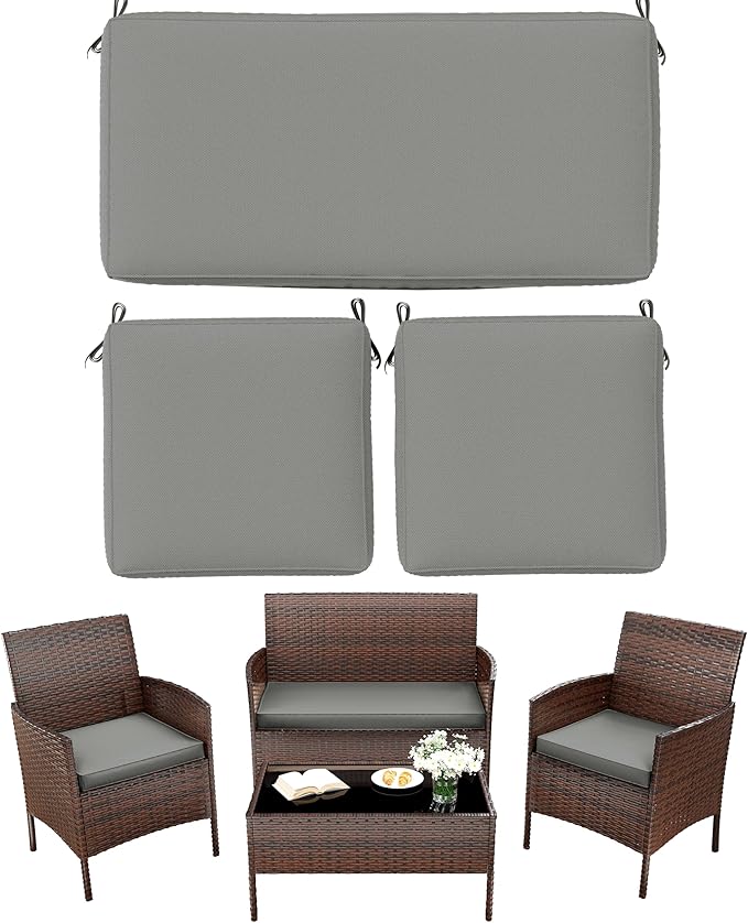 3 Pack Outdoor Replacement Cushions, Fit for 4-Seater Wicker Rattan Patio Conversation Set, 36x18x3,18x18x3, Liner & Cover