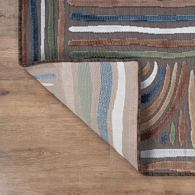 CAMILSON Indoor Outdoor Rug, Brown 9x12 Geometric Arch Striped Large Area Rugs for Patio and Home Areas, Easy-Cleaning Non-Shedding Living Room, Garden and Deck Washable Outside Carpet (9 x 12)