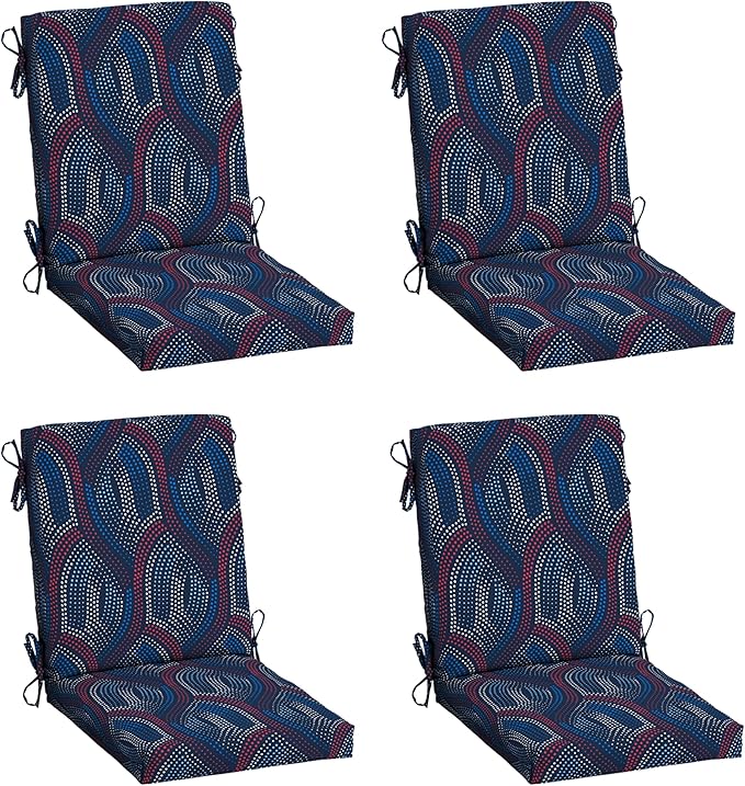 Arden 4-Pack Outdoor Patio Dining Chair Cushion, 20x44, Rain-Proof Seat Pad, Fade-Resistant Outdoor Cushion Sapphire Liberty Mosaic