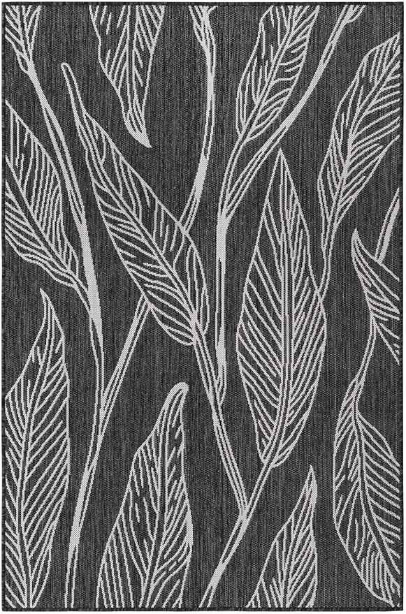 Unique Loom Outdoor Botanical Collection Area Rug - Leaf (4' 1" x 6' 1" Rectangle, Ivory Charcoal)