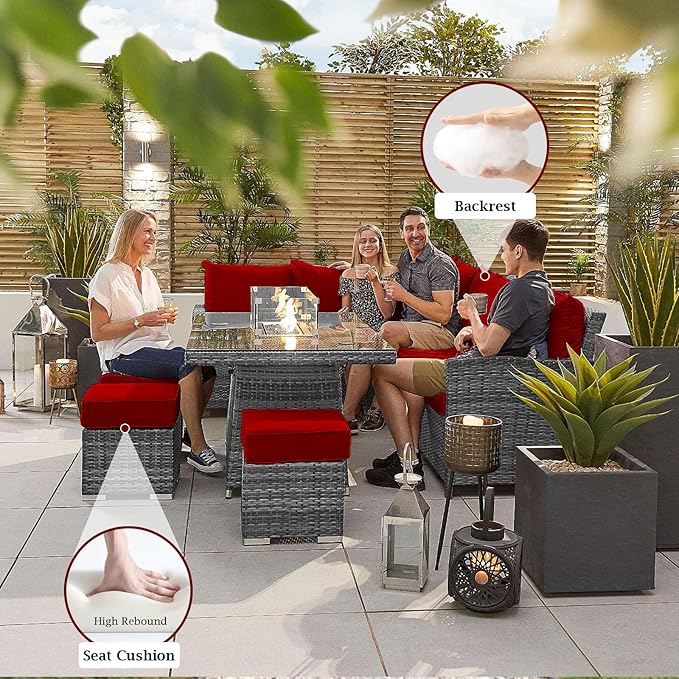 Outdoor Sectional Cushions, 4" Foam High-Density, Water-Resistant Couch Cushions Replacement Set, 14 Piece Patio Sectional Cushion for 6-Seat Sectional Patio Conversation Sets (Red)