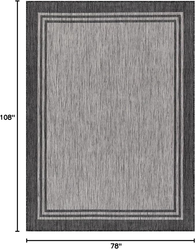 Bordered Outdoor Rug 6x9 Washable Outside Carpet for Indoor Patio Porch Waterproof Easy Cleaning Non Shedding Area Rugs Dark Gray 6 x 9