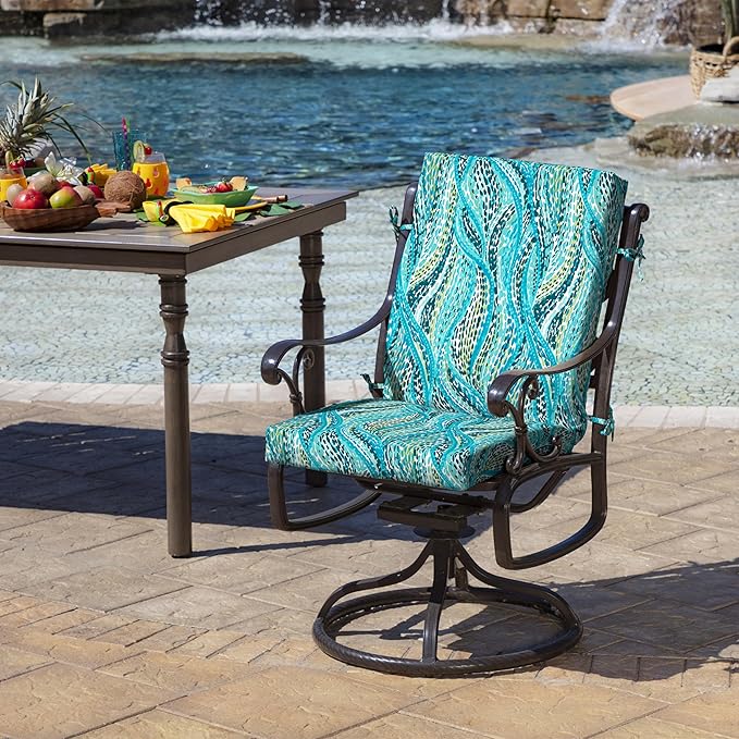 Arden 4-Pack Outdoor Patio Dining Chair Cushion, 20x44, Rain-Proof Seat Pad, Fade-Resistant Outdoor Cushion Teal Ariel