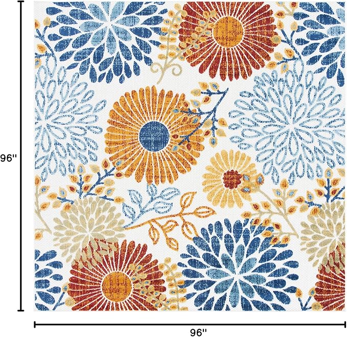 SAFAVIEH Washable Rug Outdoor Cabana Collection - 8' Square, Cream & Red, Non-Shedding & Easy to Clean, Ideal for Patio, Backyard, Mudroom (CBN832A)
