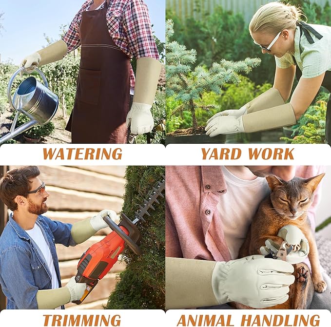 HANDLANDY Rose Pruning Gloves for Men & Women, Long Thorn Proof Gardening Gloves, Breathable Pigskin Leather Gauntlet, Best Garden Gifts & Tools for Gardener (Pack of 2)