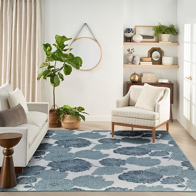 Nourison Garden Oasis Blue 10' x 14' Area Rug - Easy Cleaning, Non Shedding, Bed Room, Living Room, Dining Room, Kitchen (10' x 14')