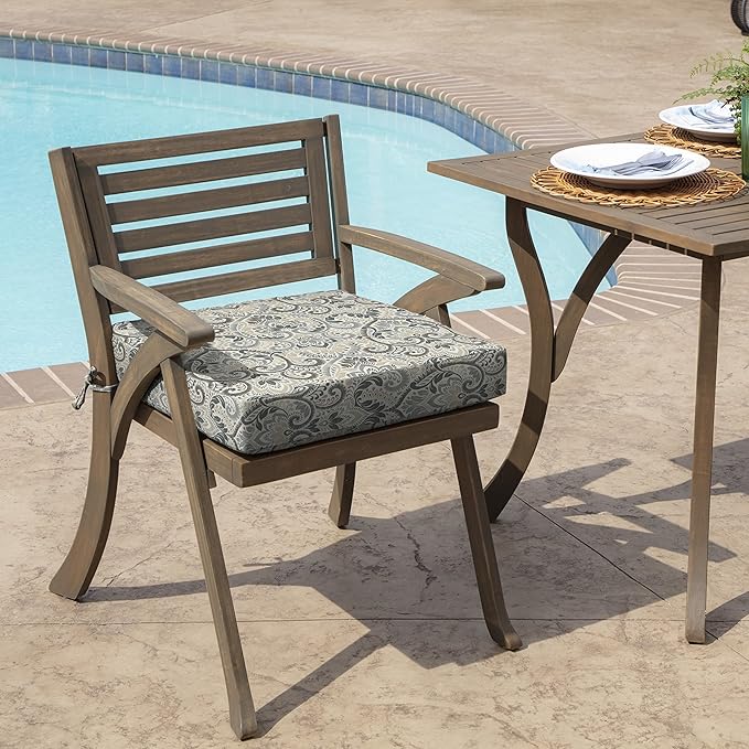 Arden Selections Rocking Chair Cushion, 21 x 21, Rain-Proof, Fade Resistant, Cushion for Rocking and Outdoor Chairs 21 x 21, Neutral Aurora Damask (Pack of 4)