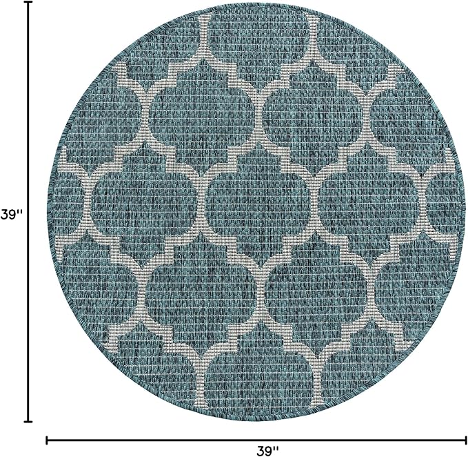 Unique Loom Outdoor Trellis Collection Area Rug (3' 3" Round, Teal/ Gray)