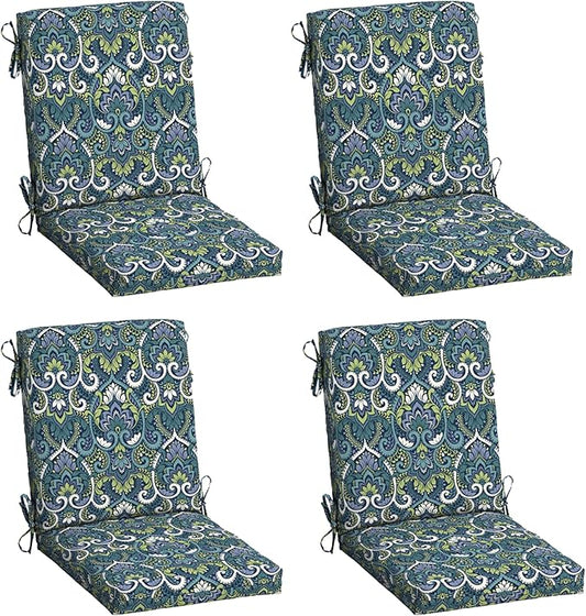 Arden 4-Pack Outdoor Patio Dining Chair Cushion, 20x44, Rain-Proof Seat Pad, Fade-Resistant Outdoor Cushion Sapphire Aurora Blue Damask