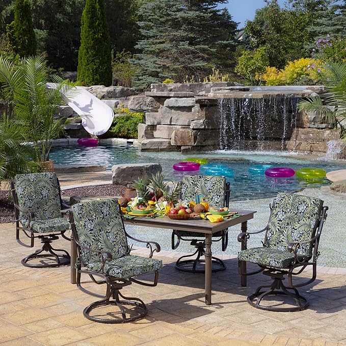 Arden Outdoor Patio Dining Chair Cushion, 20x44, Rain-Proof Seat Pad, Fade-Resistant Outdoor Cushion Sapphire Morrison Floral