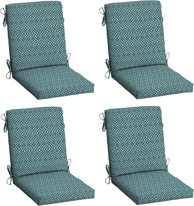 Arden 4-Pack Outdoor Patio Dining Chair Cushion, 20x44, Rain-Proof Seat Pad, Fade-Resistant Outdoor Cushion Alana Tile