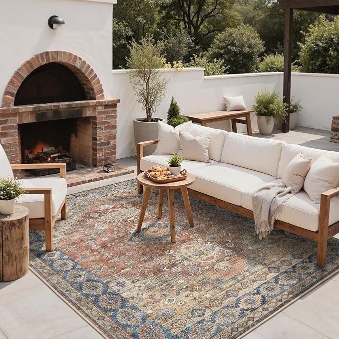 GENIMO Outdoor & Indoor Area Rug 6'x9', Waterproof, Non-Shedding, Easy Cleaning, Boho Mat for Patio, Living Room, Balcony, Dining Room, RV, Deck, Bedroom, Camping, Outside Carpet,Antique Red