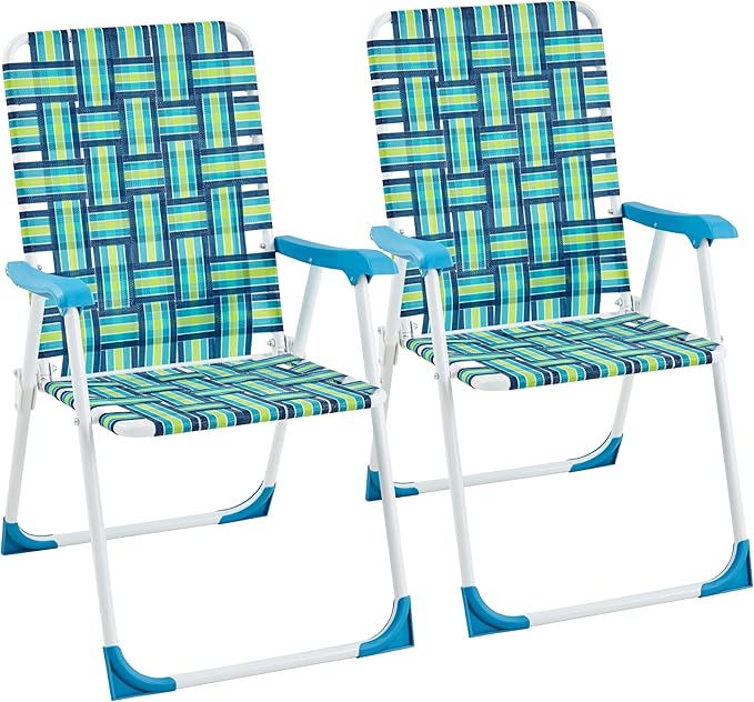 Yaheetech Patio Webbed Lawn Chairs, Outdoor Nylon Fabric Portable Camping Chair Folding Dining Chairs for Beach Yard Garden