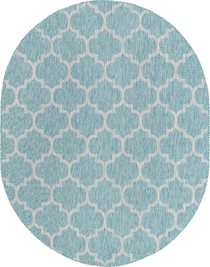 Unique Loom Outdoor Trellis Collection Area Rug (7' 10" x 10' Oval, Aquamarine/ Gray)