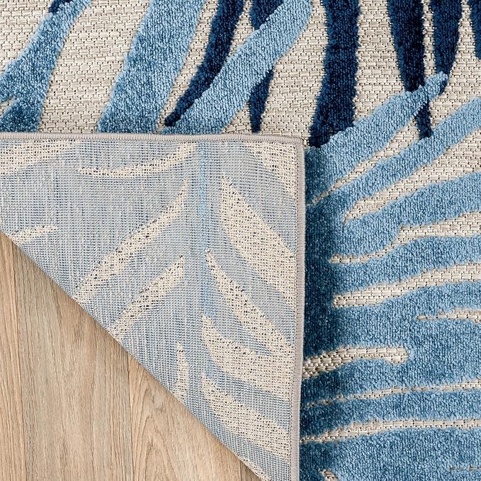 Rugshop Lucca Contemporary Floral Indoor/Outdoor Runner Rug 2' x 7' Navy