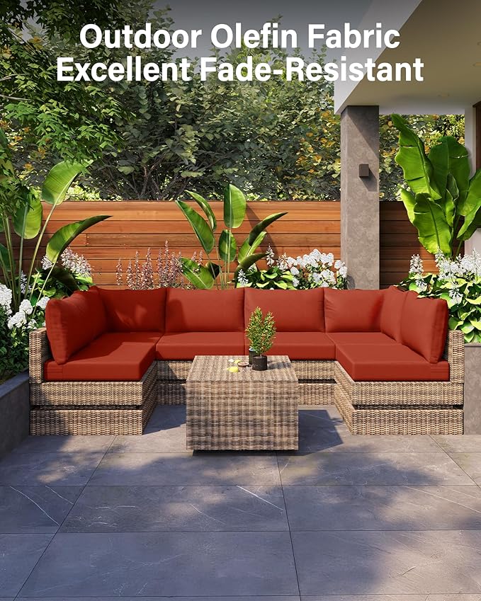 YEFU Outdoor Cushions for Patio Furniture: Replacement Cushions for Outdoor Furniture - Waterproof Couch Cushion - Fade-Resistant/Easy Clean - 14 Piece Sectional Cushion - Non-Slip/Storage Bag/Orange