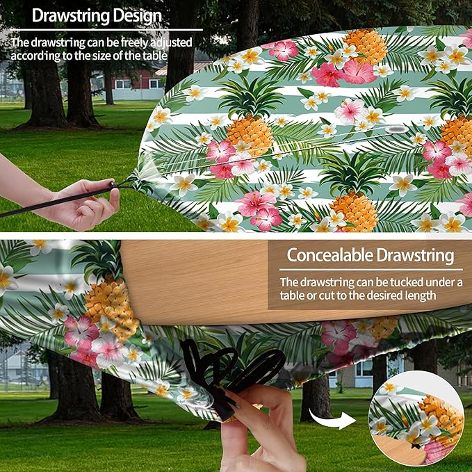Round Fitted Outdoor Heat Resistant Waterproof Tablecloth with Umbrella Hole and Zipper for 45-54" Tables Outside Accesorios Para Picnic Camping Roadtrip Trips Bbq Needs Useful Holiday Gifts