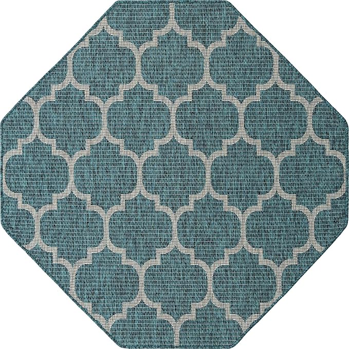 Unique Loom Outdoor Trellis Collection Area Rug (5' 1" Octagon, Teal/ Gray)