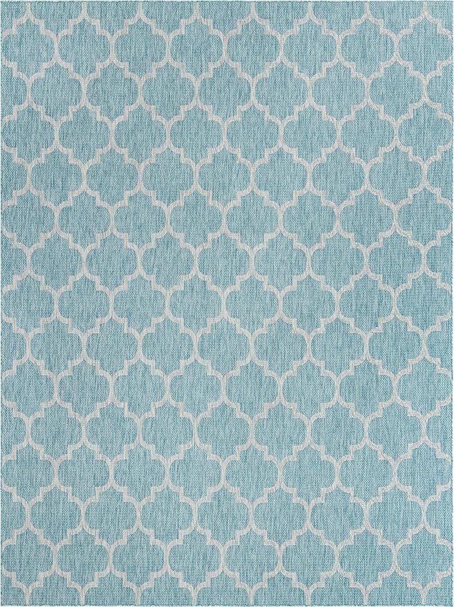 Unique Loom Outdoor Trellis Collection Area Rug (10' x 13' 1" Rectangle, Aquamarine/ Gray)