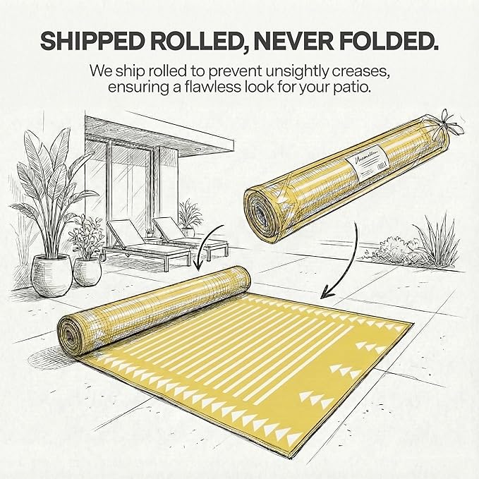 FH Home Outdoor Rug - Waterproof, Fade Resistant, Crease-Free - Premium Recycled Plastic - Geometric - Porch, Deck, Balcony, Mudroom, Laundry Room, Patio - Hampton - Yellow Crease Free - 3 x 5 ft