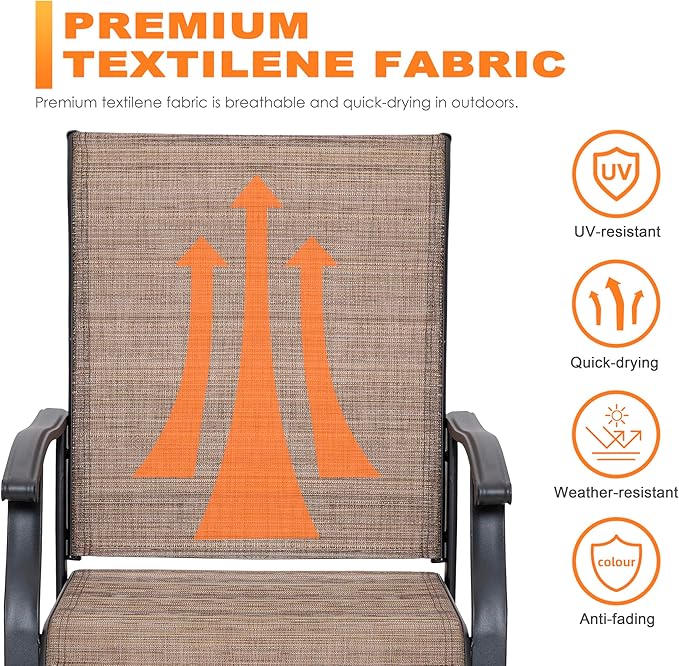 NUU GARDEN Patio Dining Chairs Set of 2, Outdoor Chairs with Armrest, Indoor/Outdoor Chairs Backyard Deck Garden Chair, Restaurant Kitchen Dining Textilene Chair,Brown